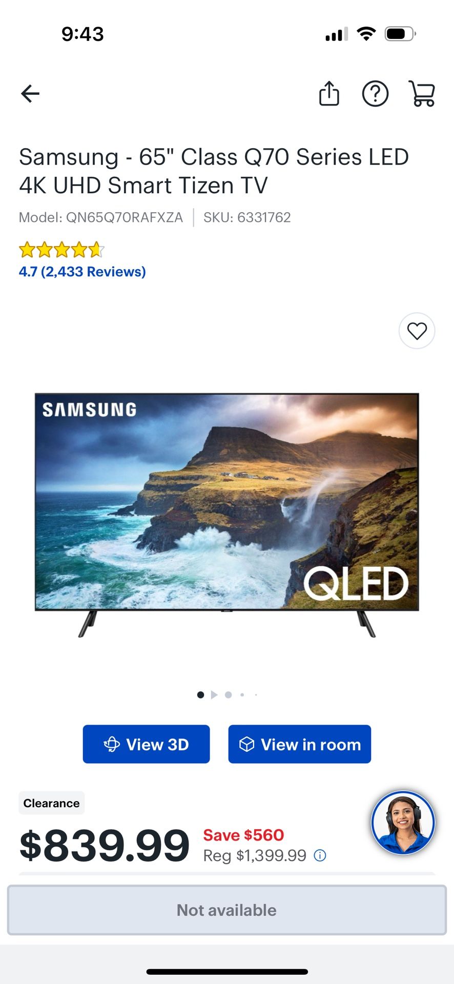 Samsung - 65" Class Q70 Series LED 4K UHD Smart Tizen TV