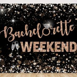 9x6ft Bachelorette Weekend Backdrop for Parties Glitter Dots Champagne Backdrop Black and Gold Photography Background Party Wedding Decorations