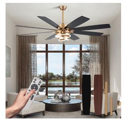 72 Inch Gold Ceiling Fans with Lights Reversible Quiet DC Motor 6 Speeds Large Modern Ceiling Fans with Remote Chandelier Fans for Bedroom=Pa-518