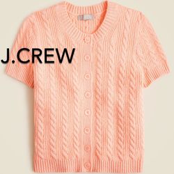 🌞(NEW) (2 SIZES AVAILABLE) WOMEN’S J.CREW PEACH CABLE-KNIT SHORT-SLEEVE CARDIGAN TOP - SIZES: MEDIUM AND EXTRA LARGE🌞