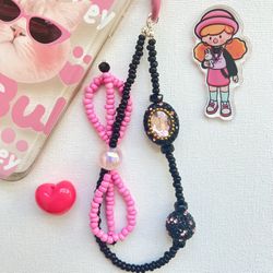 Black pink bow phonecharm keychain bagchain