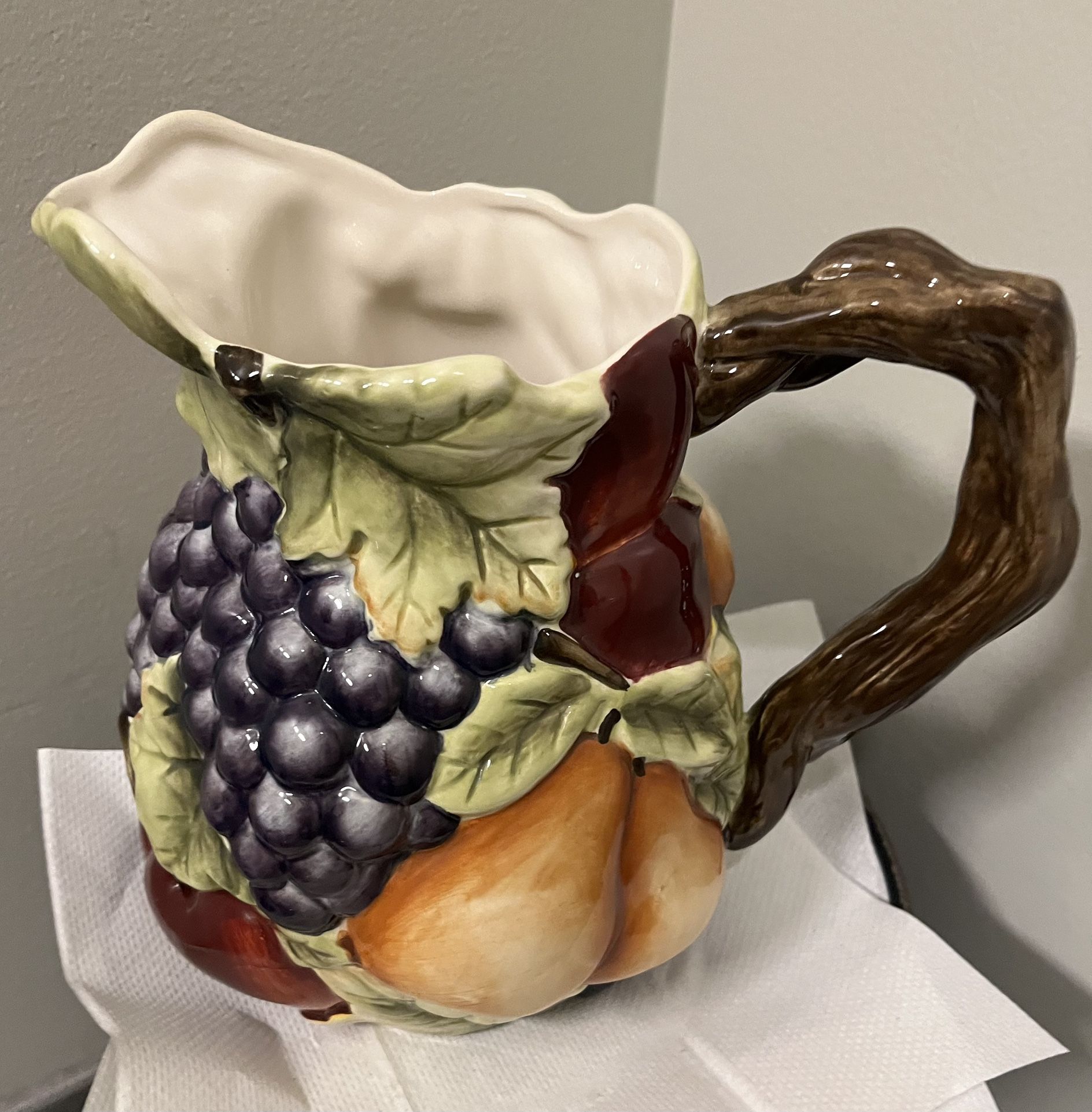Pitcher - Large Beautiful 9” Tall Colorful Fruit Ceramic Beverage Container. In Excellent Condition !! by Sonoma Villa for Home Interiors.
