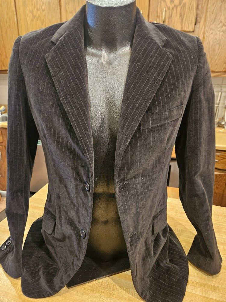 Barneys CO-OP Black Pinstripe Velvet Blazer - Size 46