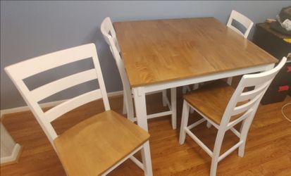 Counter height farmhouse dining table with 4 chairs