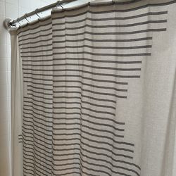 White Shower Curtain With Navy Blue Stripes