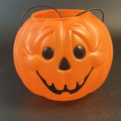 Vtg General Foam Blow Mold Plastic Pumpkin Jack-O-Lantern Bucket Candy Pail 7"