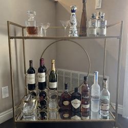 Vintage Style Bar Cart Gold With Glass Mirrors As Base 