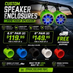 6.5" / 8" Speaker Pod Enclosures (Pair) – 360° Swivel Roll Bar Mount – Boat, ATV, UTV, Golf Cart