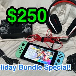 🎁✨ Nintendo Switch Holiday Gaming Bundle ✨🎁  This is a used but fully cleaned, great-condition Nintendo Switch bundle — perfect as a holiday gift or