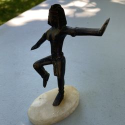 Vintage Egyptian Dancing Cleopatra Figurine Statue Copper on Brass w/ Marble Base