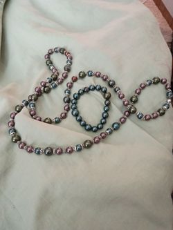 Multicolor Pearl Bead Necklace and Bracelet Set