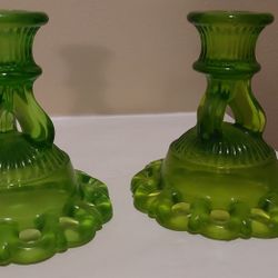 Westmoreland Vintage Vibrant Green Doric Lace Decorative Glass Art Candlestick