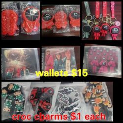 SQUID GAME  KEYCHAIN WALLETS AND CROC CHARMS