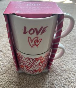Set of 2 White Ceramic Coffee Mugs 12 oz – Elegant Romantic Cups – Beautiful Gift
