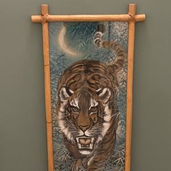 LARGE (47.5"H x 22.25" W), HEAVY (approx. 12-15 lbs.), GENUINE NATURAL BAMBOO-FRAMED, GLASS-COVERED ORIGINAL WALL ART - posted price is firm.