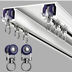 Silent Double Curtain Track Ceiling Mounted, Heavy-Duty Aluminum Room Divider Rails Bedroom/Living/Window/Hotel Drop Ceiling Curtains Tracks Easy Inst