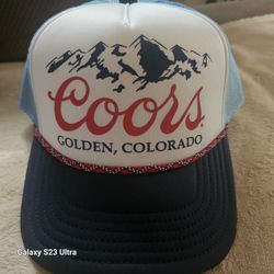 Coors Golden Colorado Trucker Hat Adjustable Snapback Brand New Blue/White Mad Engine NWT