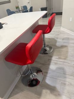 Red Faux Leather Adjustable Bar Stools Set of 2