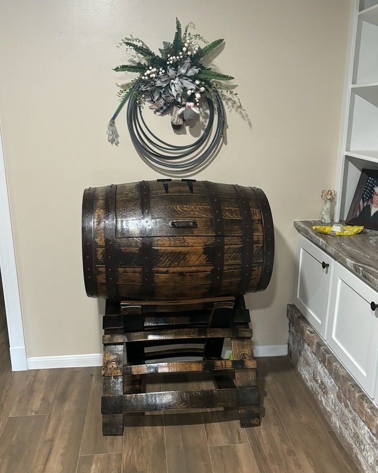 Authentic Bourbon Whiskey Barrel Storage Chest with Heavy Duty