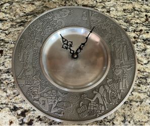Vintage Malaysian Pewter Wall Clock w/ Intricate Designs