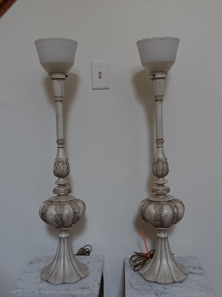 MID CENTURY 34in TALL PAINTED BRASS TABLE LAMPS ***