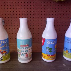 4 Milk Glass Bottles 
