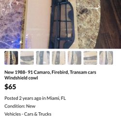 Firebird Transam Windshield Cowl