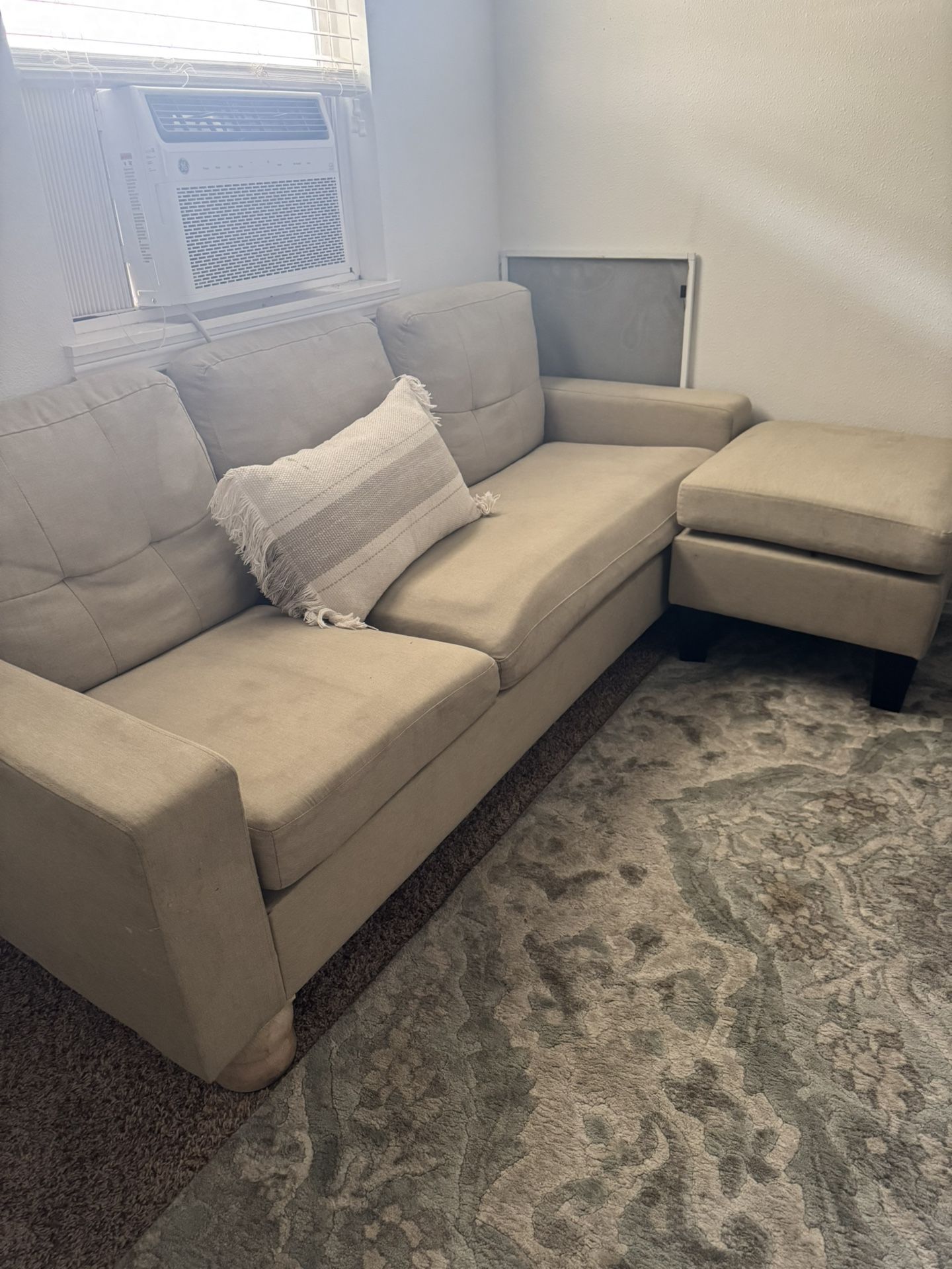 Beige Couch With Ottoman 
