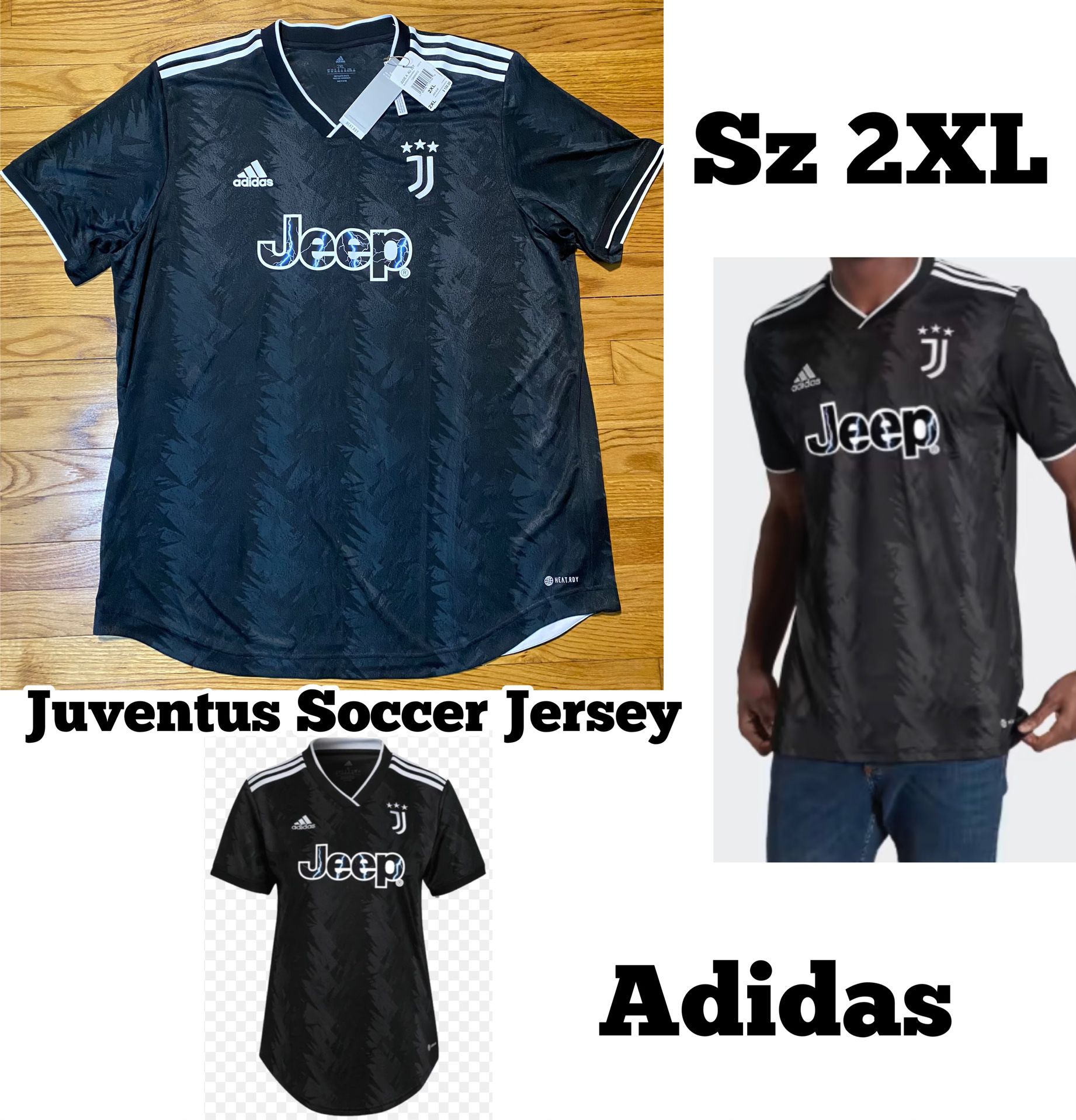 Juventus Soccer Jersey  Adidas Black and White Football 22/23 Men’s Size 2XL New
