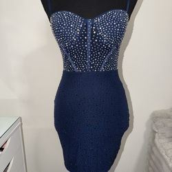 Brand New Windsor Navy Rhinestone Mini Dress Size Small