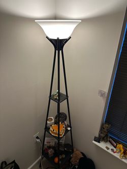 Modern Corner Floor Lamp w/ Shelves – 5’6” Tall