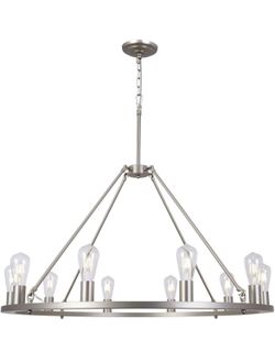 W35.4 BRONZE Chandelier Wagon Wheel Chandeliers for Dining Room Living Room Vintage Rustic Pendant Light Fixture with Clear Glass Shades 12-Li