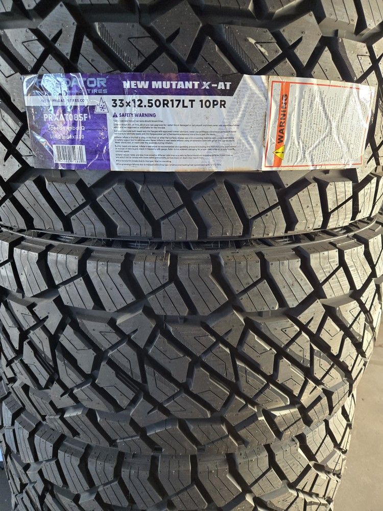 (4) 33x12.50r17 Predator A/T Tires 33 12.5 17 Inch AT 10-ply LT E Rated