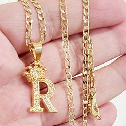 14k Gold Plated R Initial Necklace New 