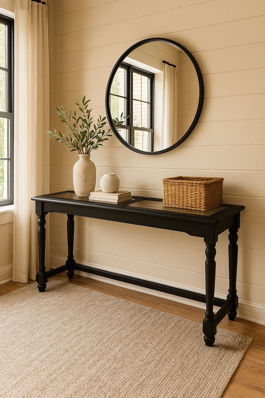 Black Glass-Top Console Table – Elegant & Sturdy