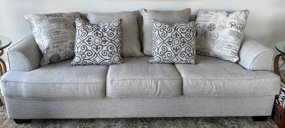 Beautiful Light Grey Sofa With Decorative Pillows 