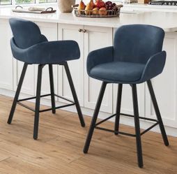 2X Blue 26” swivel faux leather barstools
