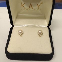 Pearl 14K Gold Diamond Stud Earings