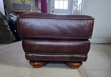 Brown Leather Ottoman with Nailhead Trim