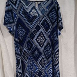 Blue Geometric Print Short Sleeve Dress