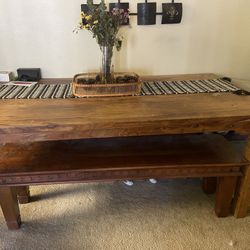 Solid wood Table with 2 Matching benches - Rustic Style