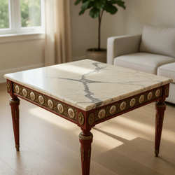 Antique Marble and Wood Coffee Table – Fair Condition, 48x30x24 - Lindenhurst, NY