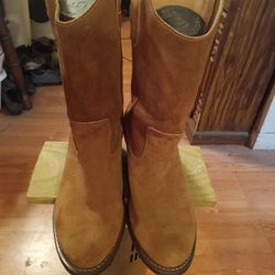 TEXAS STEER-tan suede leather non steel toe laceless cowboy style boots