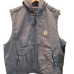 Carhartt Men's Relaxed Fit , Washed Duck, Fleece Lined Hooded Vest, Large 