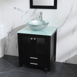 24 inch Modern Black Bathroom Vanity and Sink Combo Wood Cabinet with Vessel  Sink 
