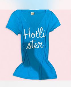 Vintage Hollister Blue V-Neck Graphic T-Shirt