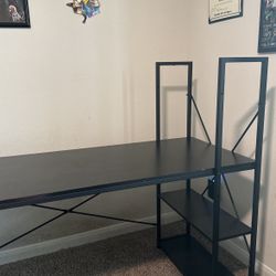 Bestier Computer Desk with Storage Shelves - 55 Inch Home Office Desks with Reversible Bookshelf - Plenty Leg Room and Easy Assemble, Grey