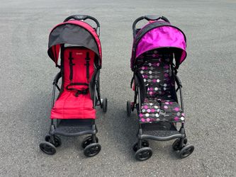 Pair of folding travel strollers
