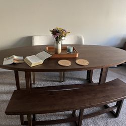 Natural Walnut Wood Dining Table And Bench