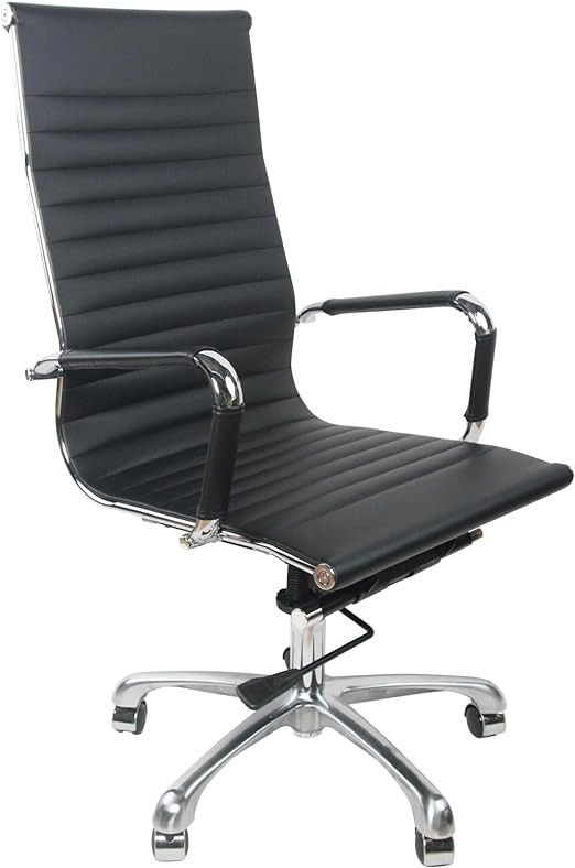 Black Luxury Executive Adjustable Ergonomic Ribbed High Back Office PU Leather Chair